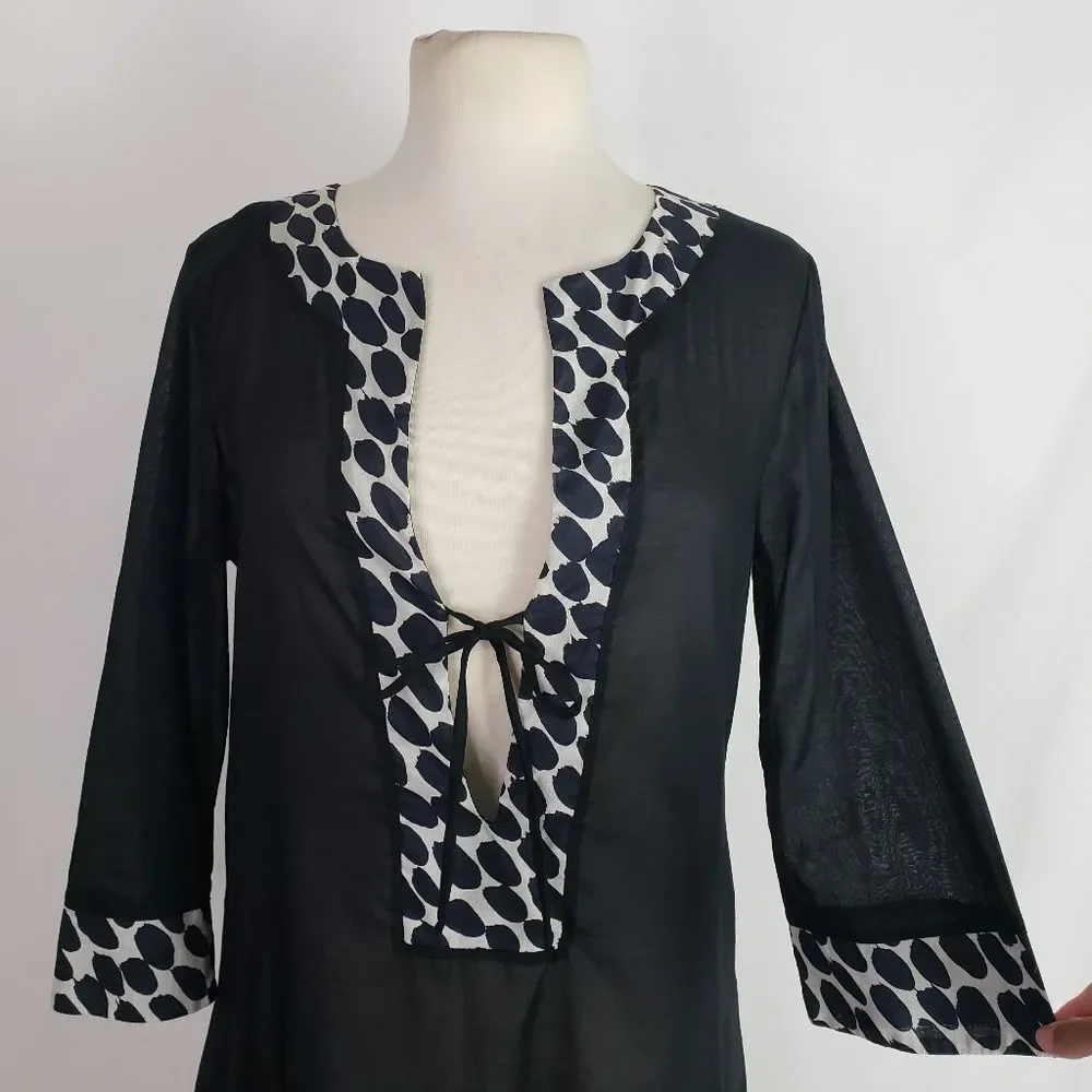 Gothic La Blanca Leopard Border Tunic Sheer Black Witchy Resort Coverup Dress S
